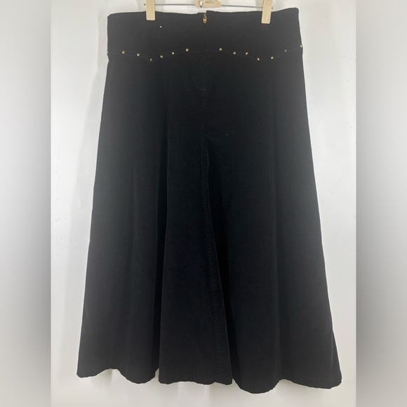 NWOT Hikit Jeans Rivet Studded Black Corduroy Long A-Line Pleated Skirt 10 - Picture 4 of 6